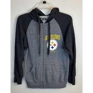 PITTSBURGH STEELERS NFL Team Apparel Full Zip Hooded Sweatshirt Women Small Gray